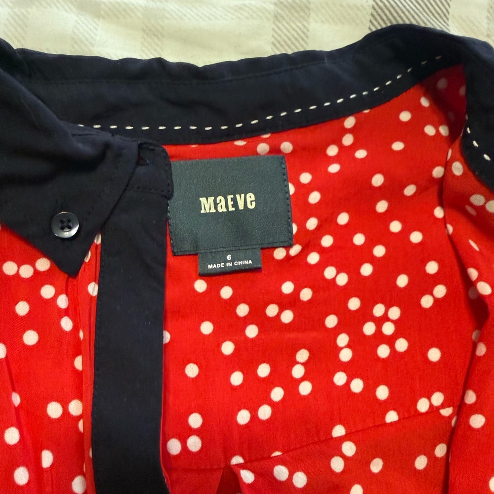 Maeve Red Polka Dot Button Down Shirt - Picture 2 of 4